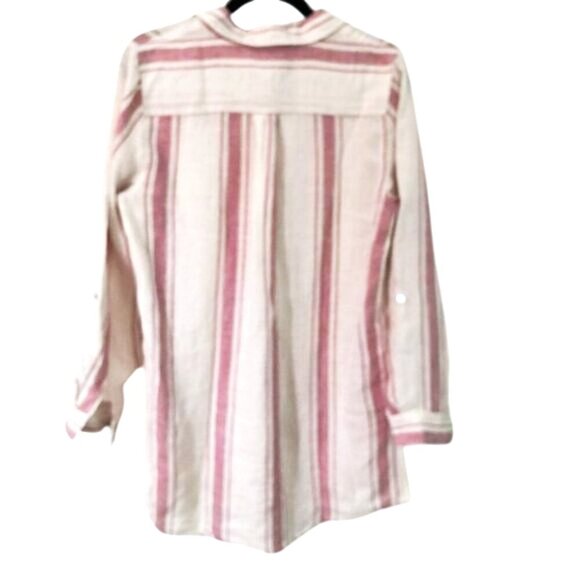 JNY 100% Linen Stripe Roll Tab Top Size M - Picture 4 of 4